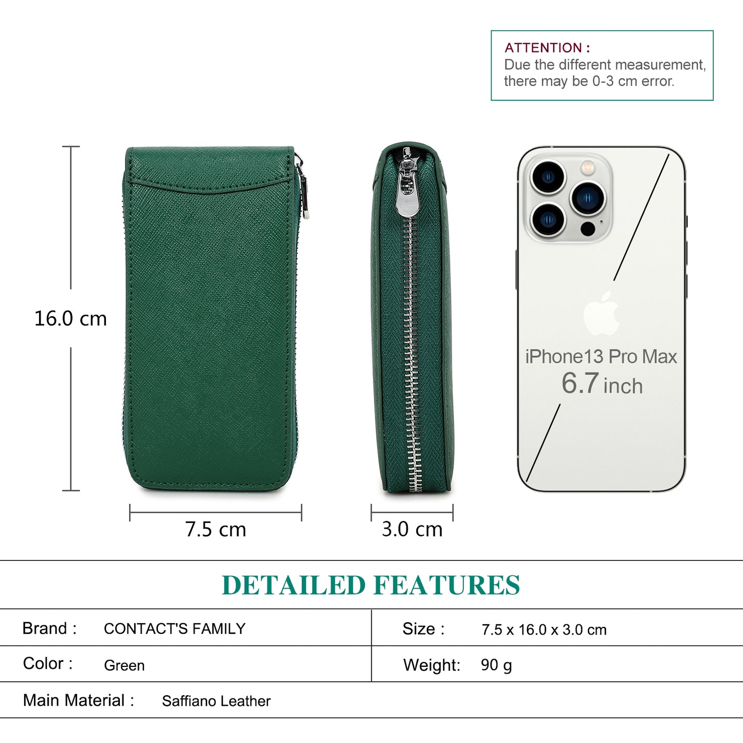 CONTACTS FAMILY Handmade Genuine Leather Watch Case for Rolex Saffiano leather Single Watch Storage Zipper Travel Women Watch Box Men Watch Pouch