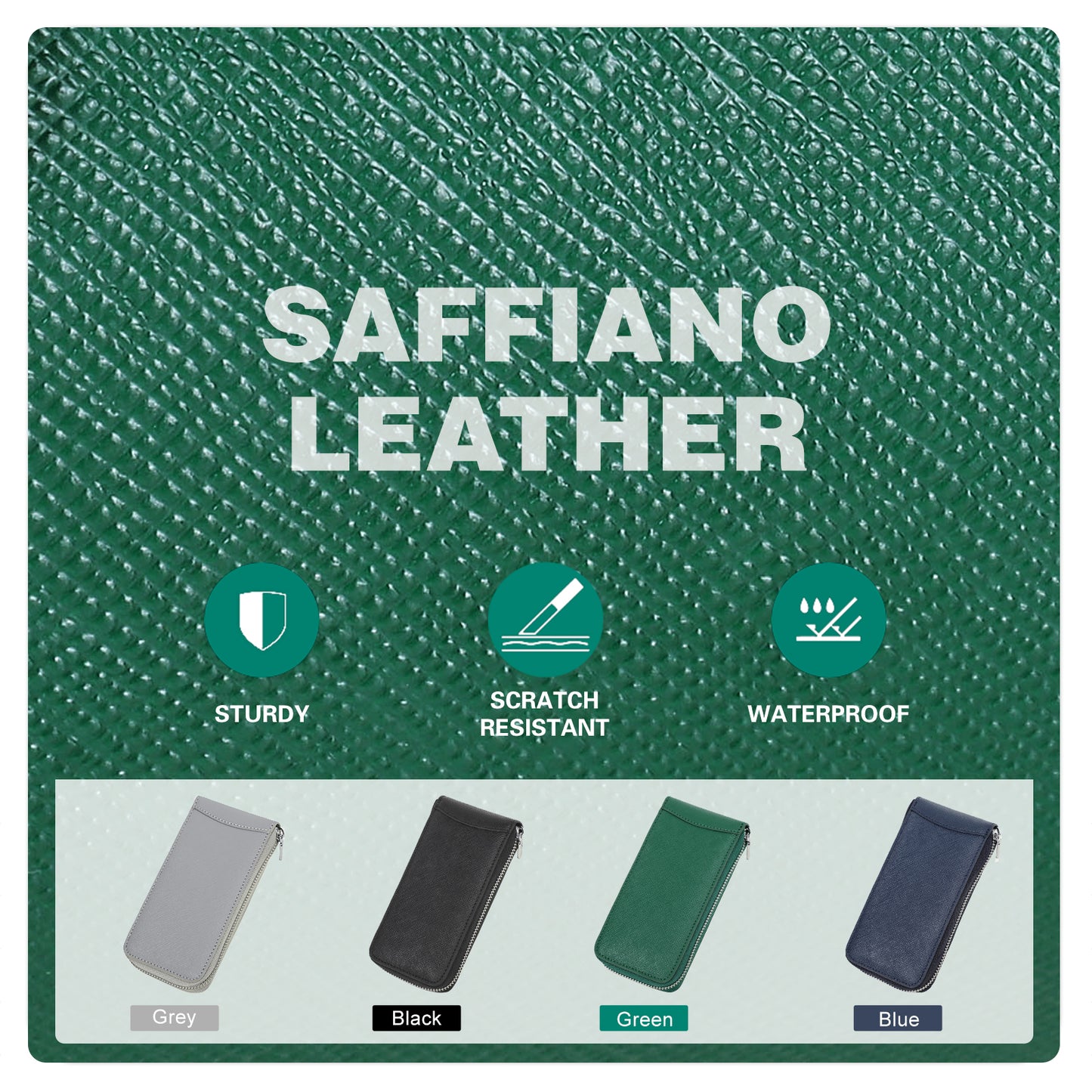 CONTACTS FAMILY Handmade Genuine Leather Watch Case for Rolex Saffiano leather Single Watch Storage Zipper Travel Women Watch Box Men Watch Pouch