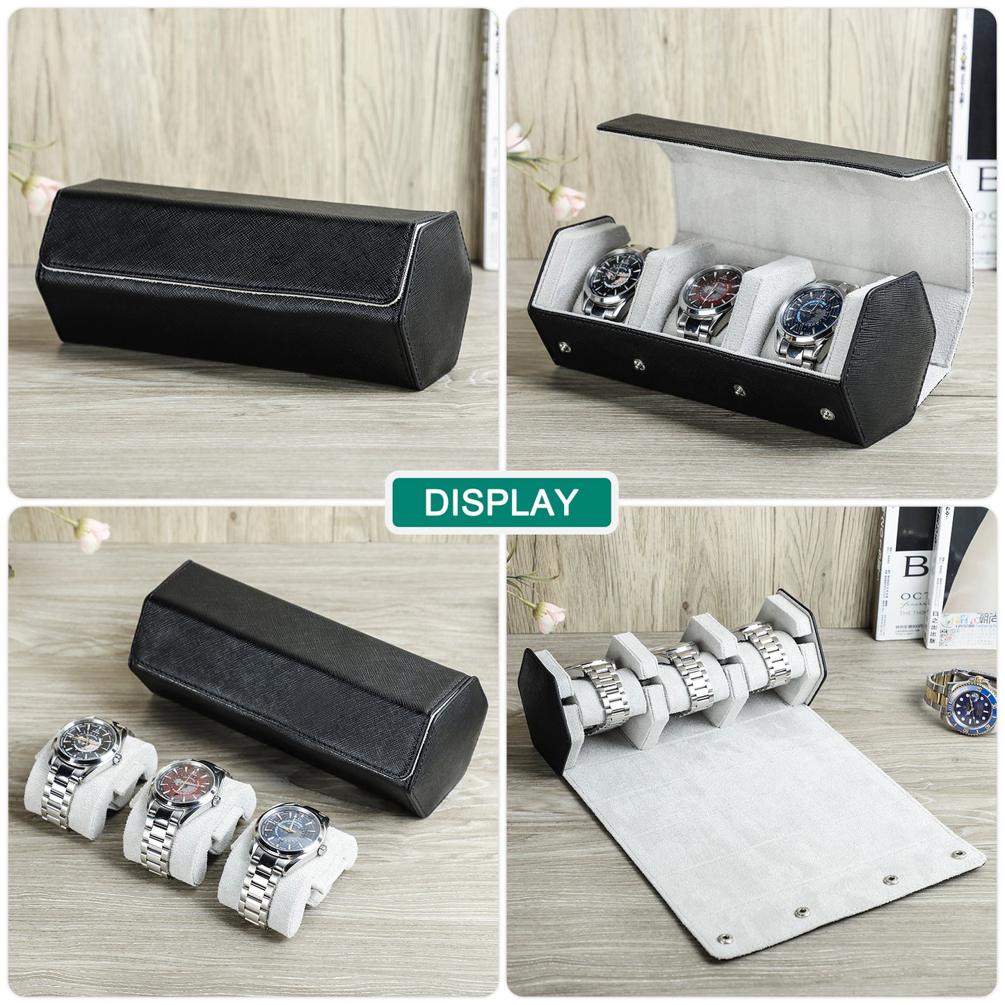 CONTACTS FAMILY Saffiano Leather Hexagon 2/3/4 Slots Watch Cases