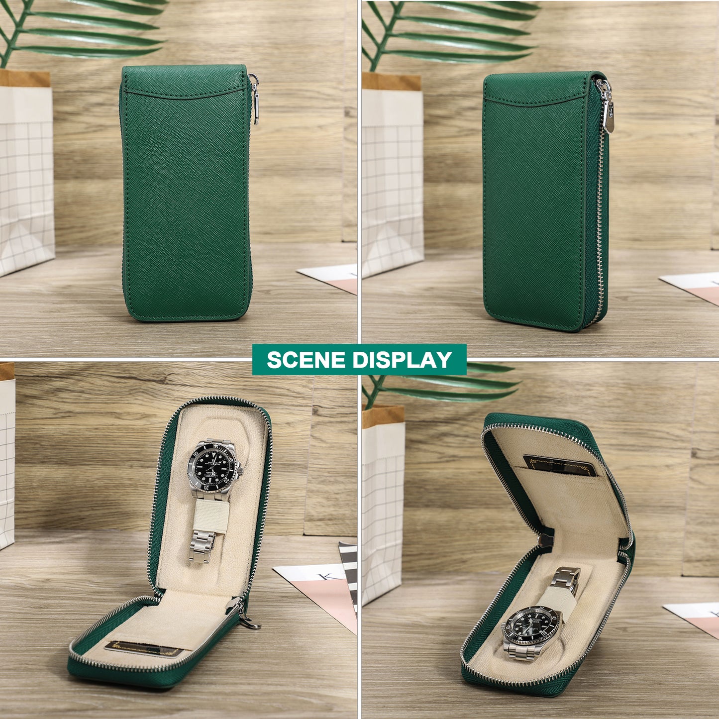 CONTACTS FAMILY Handmade Genuine Leather Watch Case for Rolex Saffiano leather Single Watch Storage Zipper Travel Women Watch Box Men Watch Pouch