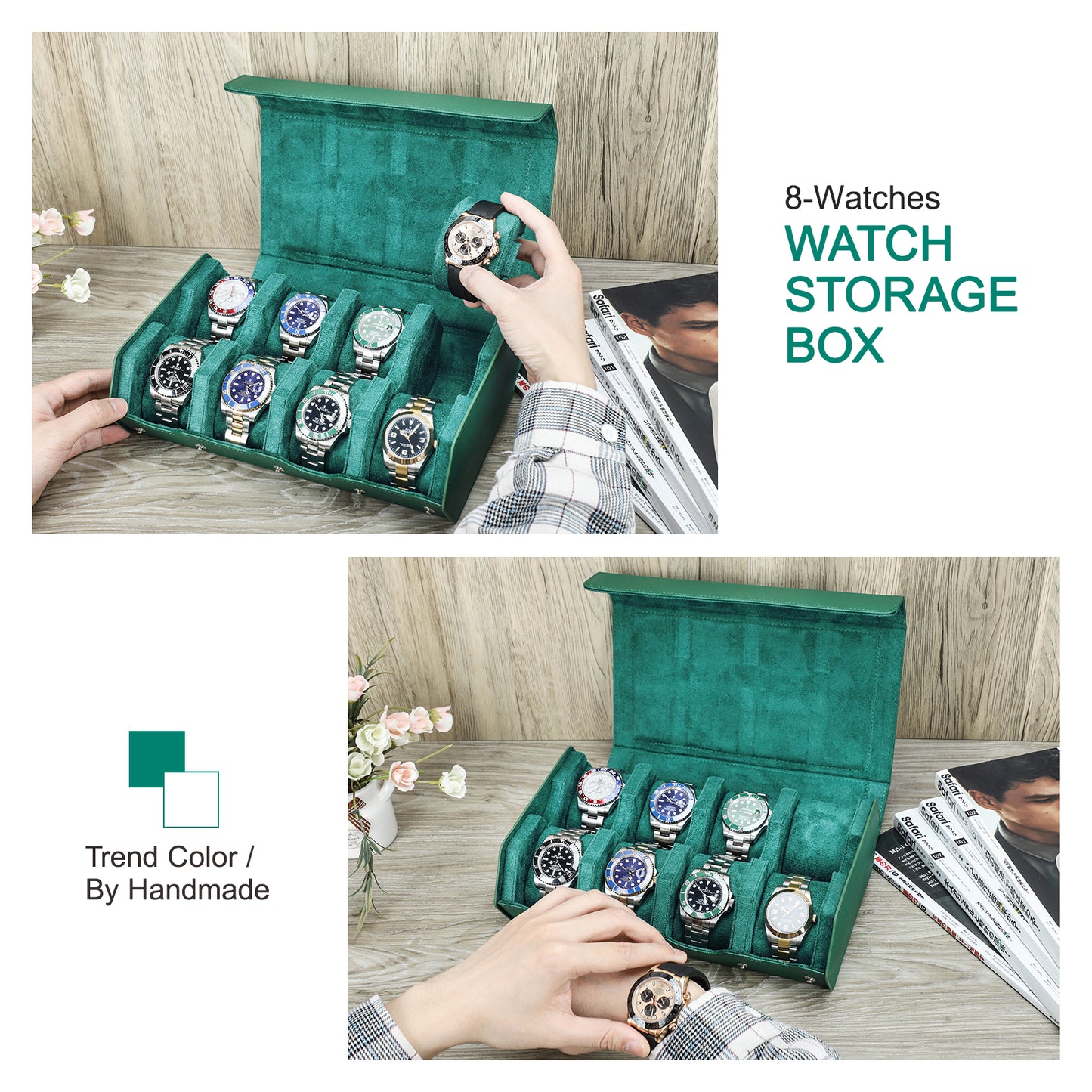 CONTACTS FAMILY Genuine Leather Watch Cases for Rolex 6/8 Slots Men Watch Box Jewelry Collection Storage Women Watches Saffiano Leather Watch Bags