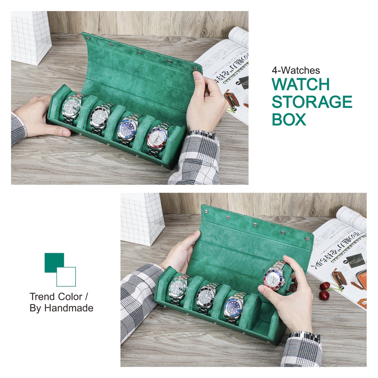 CONTACTS FAMILY Saffiano Leather Hexagon 2/3/4 Slots Watch Cases