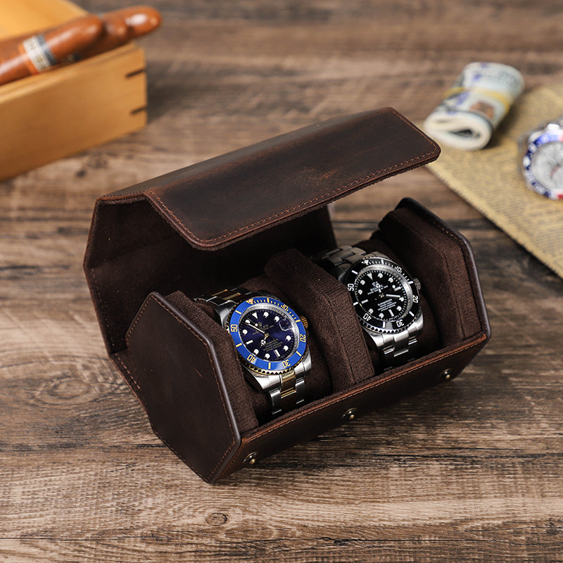 CONTACTS FAMILY Genuine Leather Hexagon 1/2/3/4 Slots Watch Roll Case