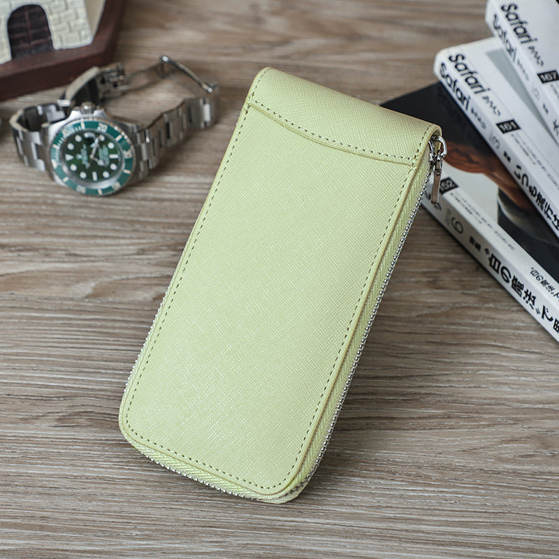CONTACTS FAMILY Handmade Genuine Leather Watch Case for Rolex Saffiano leather Single Watch Storage Zipper Travel Women Watch Box Men Watch Pouch