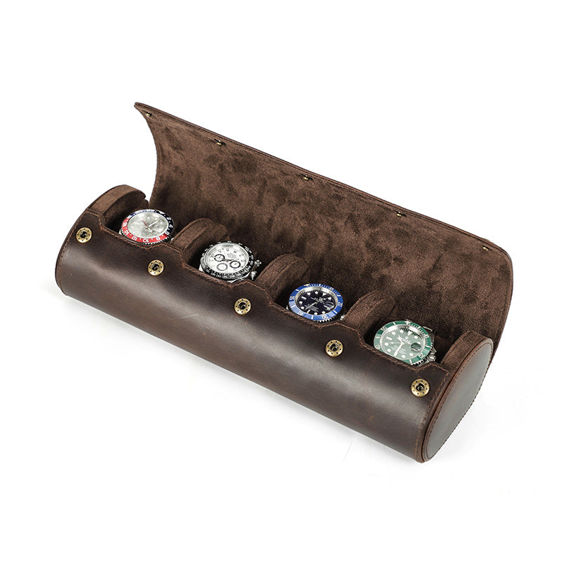 CONTACTS FAMILY Luxury Genuine Leather Watch Case 1/2/3/4 Slots Watch Roll Box For Rolex Case Holder Men Women Watches Display Organizer Gift