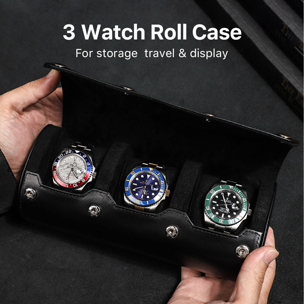 CONTACTS FAMILY Luxury Genuine Leather Watch Case 1/2/3/4 Slots Watch Roll Box For Rolex Case Holder Men Women Watches Display Organizer Gift