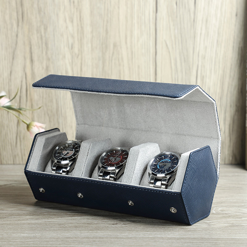CONTACTS FAMILY Saffiano Leather Hexagon 2/3/4 Slots Watch Cases