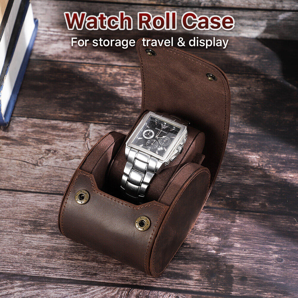 CONTACTS FAMILY Luxury Genuine Leather Watch Case 1/2/3/4 Slots Watch Roll Box For Rolex Case Holder Men Women Watches Display Organizer Gift