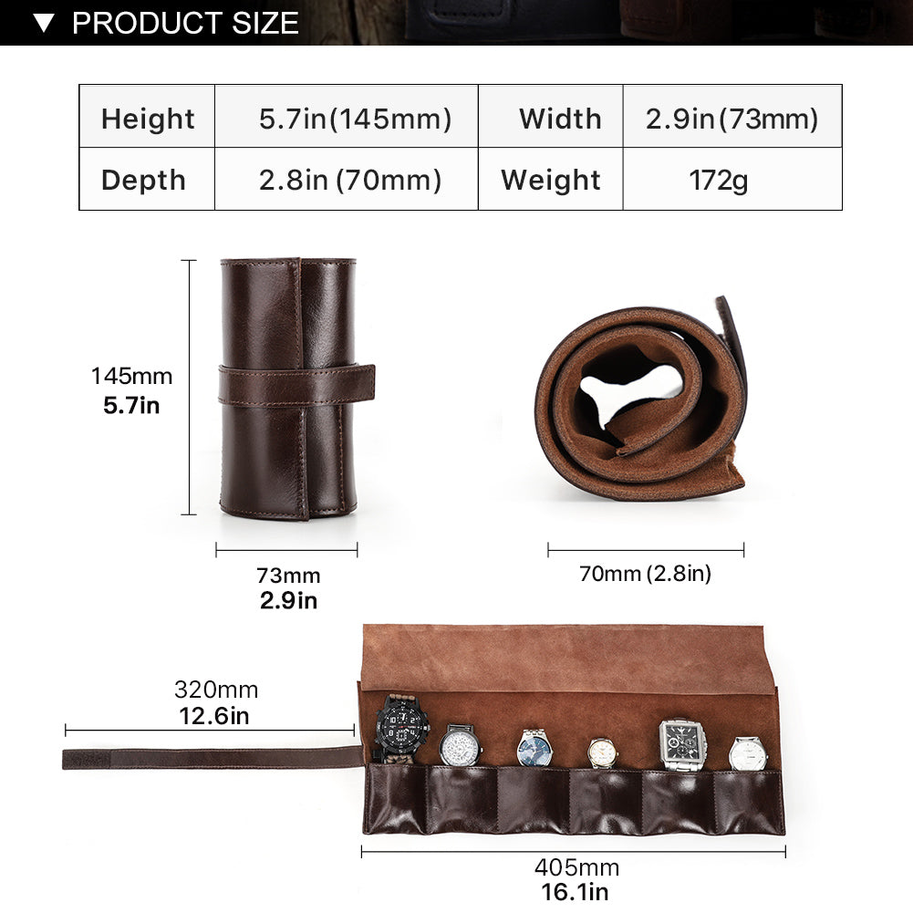 Wax Leather 6 Slot Watch Roll Pouch-CF1128