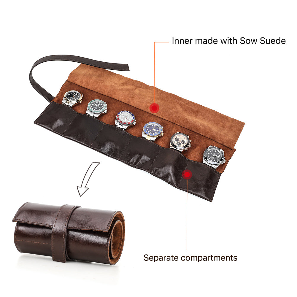 Wax Leather 6 Slot Watch Roll Pouch-CF1128