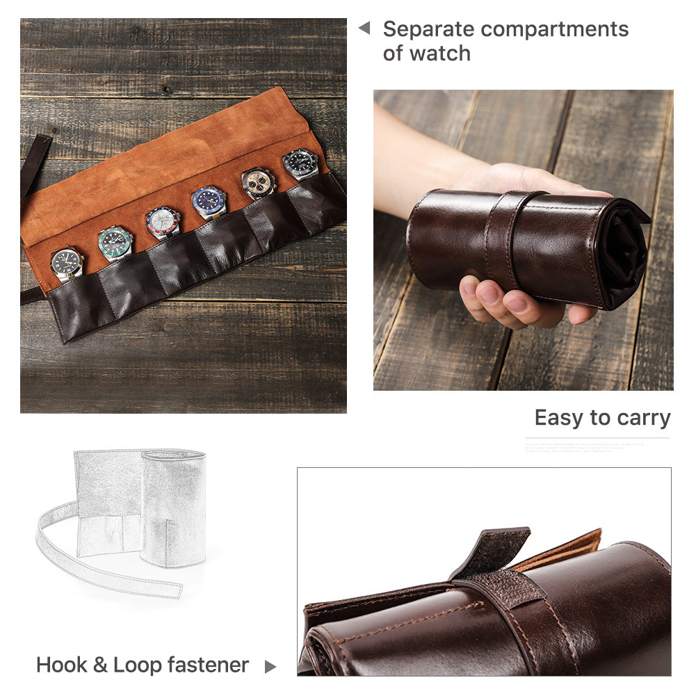 Wax Leather 6 Slot Watch Roll Pouch-CF1128