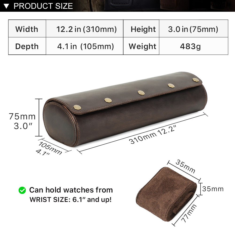CONTACTS FAMILY Luxury Genuine Leather Watch Case 1/2/3/4 Slots Watch Roll Box For Rolex Case Holder Men Women Watches Display Organizer Gift