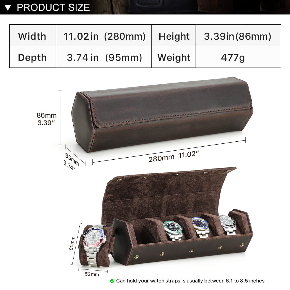 CONTACTS FAMILY Genuine Leather Hexagon 1/2/3/4 Slots Watch Roll Case