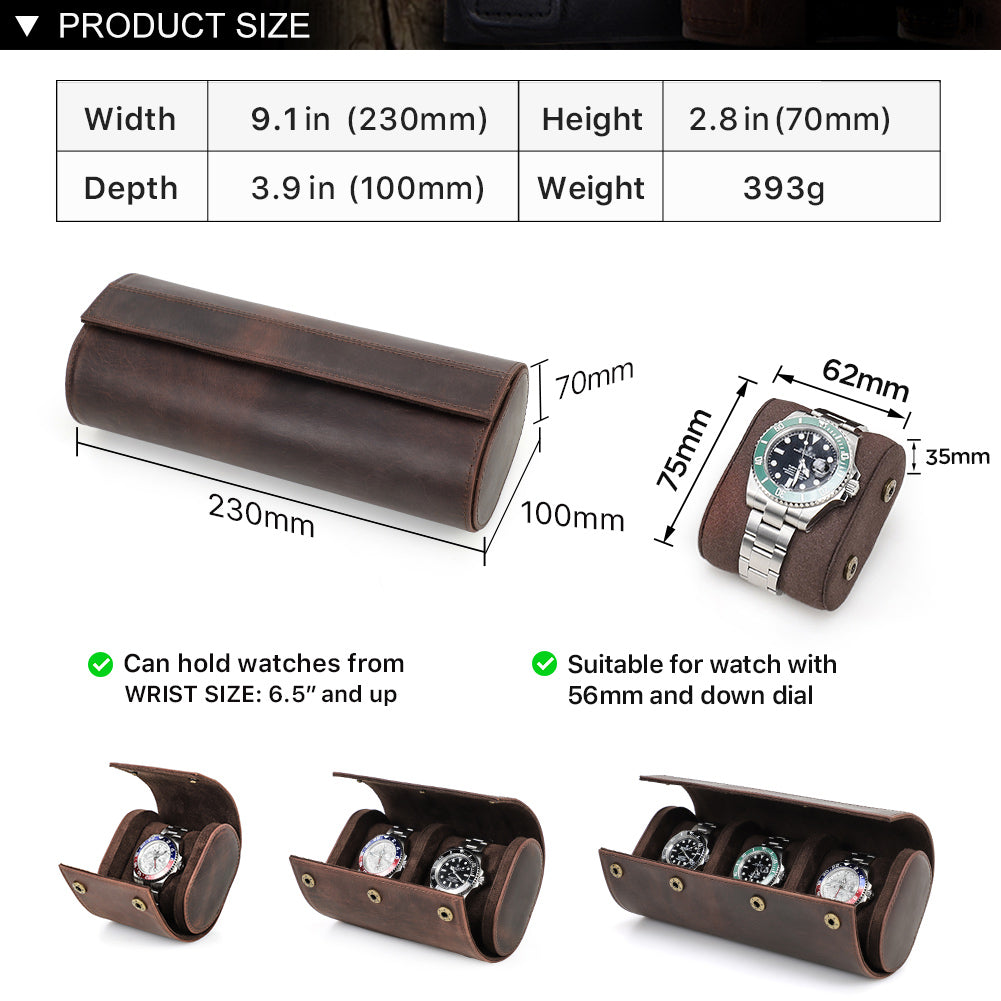 CONTACTS FAMILY Genuine Leather Watch Case Men Watch Roll Box Storage Jewelry Organizer Women Watches for Rolex Watches