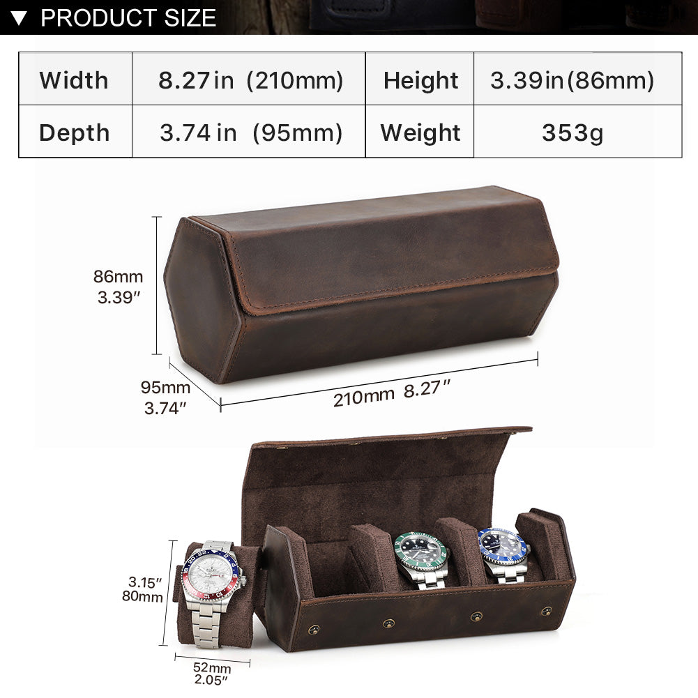 CONTACTS FAMILY Genuine Leather Hexagon 1/2/3/4 Slots Watch Roll Case