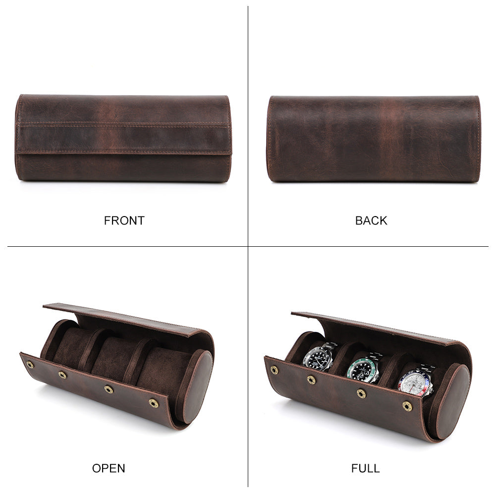 CONTACTS FAMILY Genuine Leather Watch Case Men Watch Roll Box Storage Jewelry Organizer Women Watches for Rolex Watches