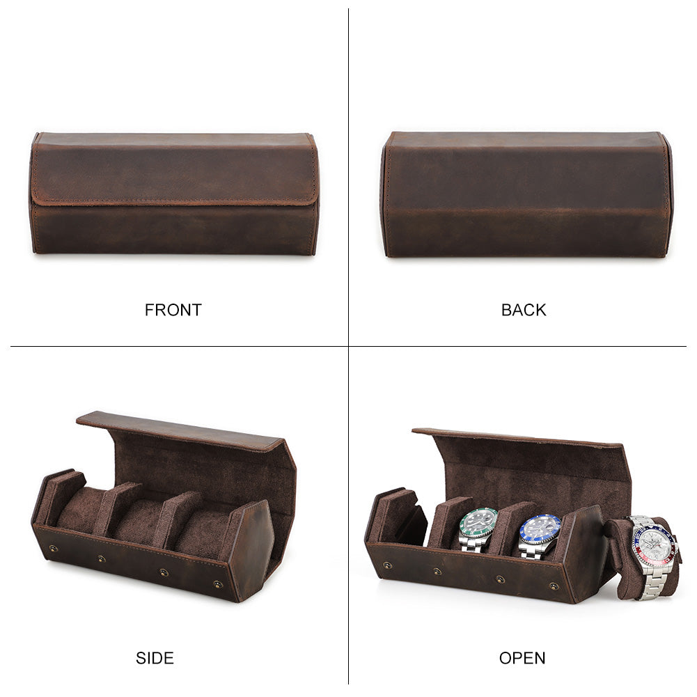 CONTACTS FAMILY Genuine Leather Hexagon 1/2/3/4 Slots Watch Roll Case