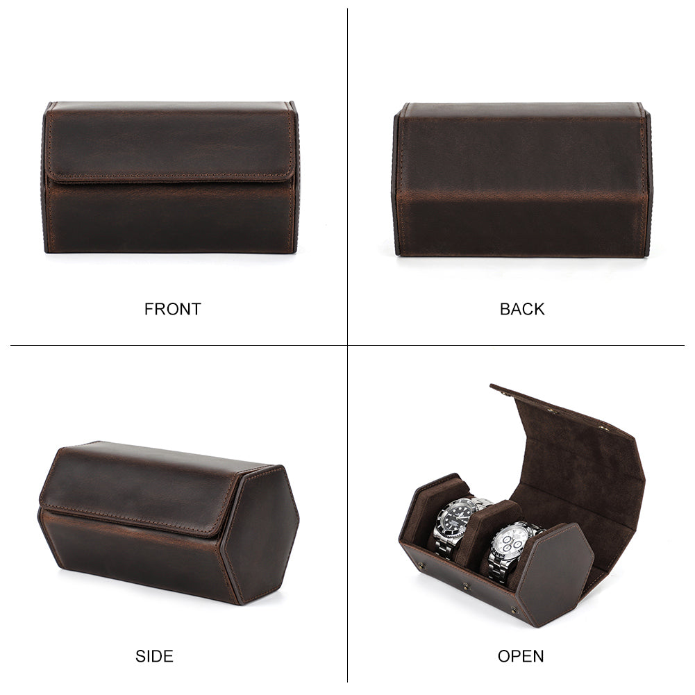 CONTACTS FAMILY Genuine Leather Hexagon 1/2/3/4 Slots Watch Roll Case