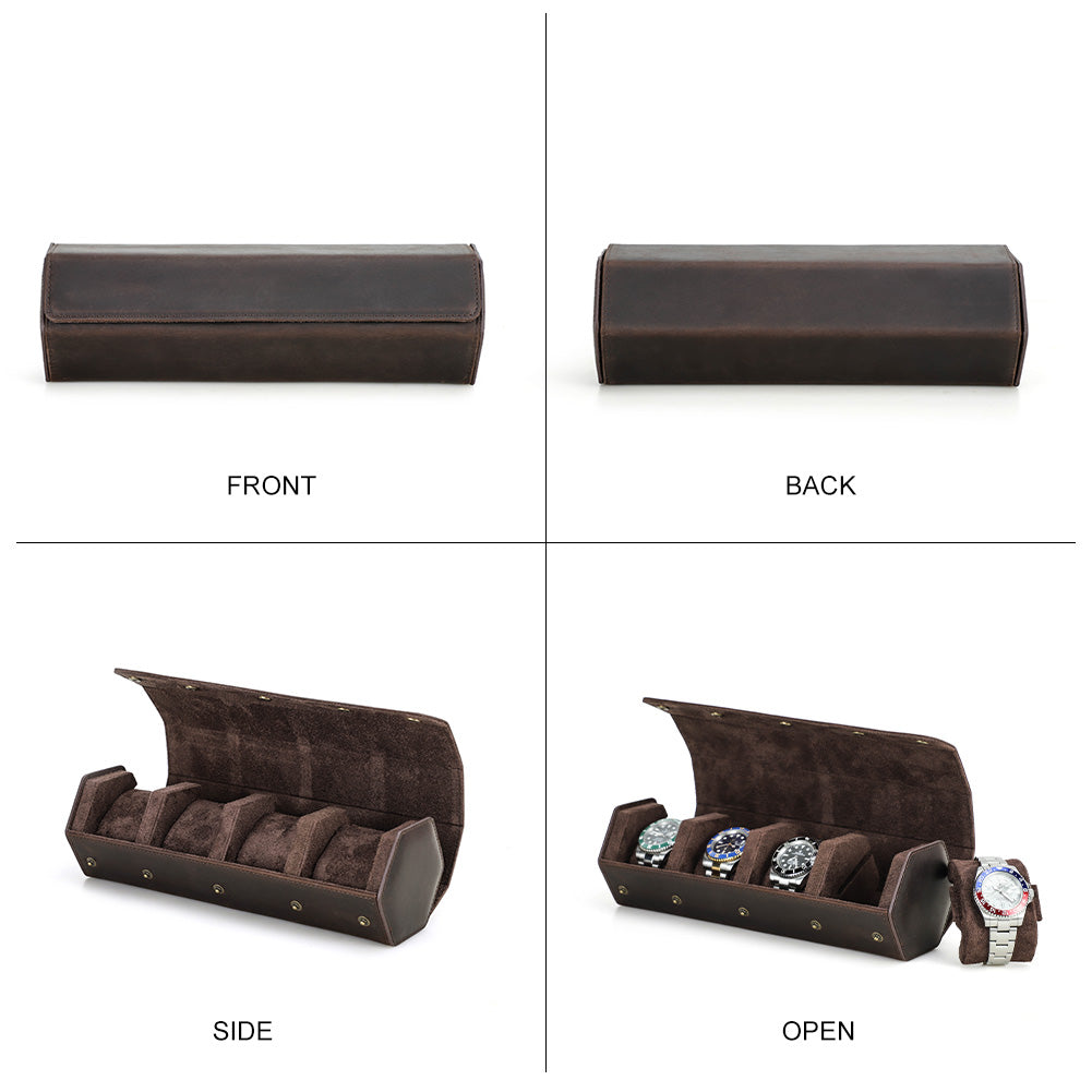 CONTACTS FAMILY Genuine Leather Hexagon 1/2/3/4 Slots Watch Roll Case
