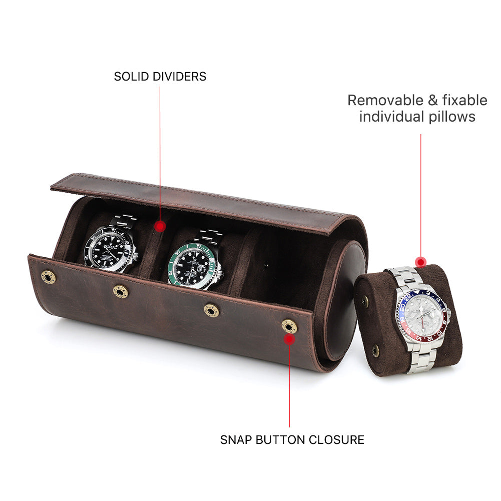 CONTACTS FAMILY Genuine Leather Watch Case Men Watch Roll Box Storage Jewelry Organizer Women Watches for Rolex Watches