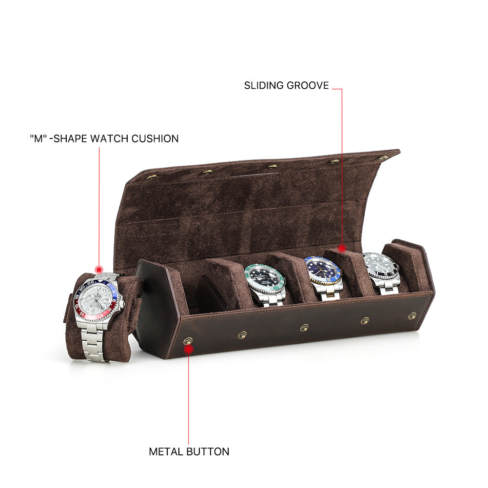CONTACTS FAMILY Genuine Leather Hexagon 1/2/3/4 Slots Watch Roll Case