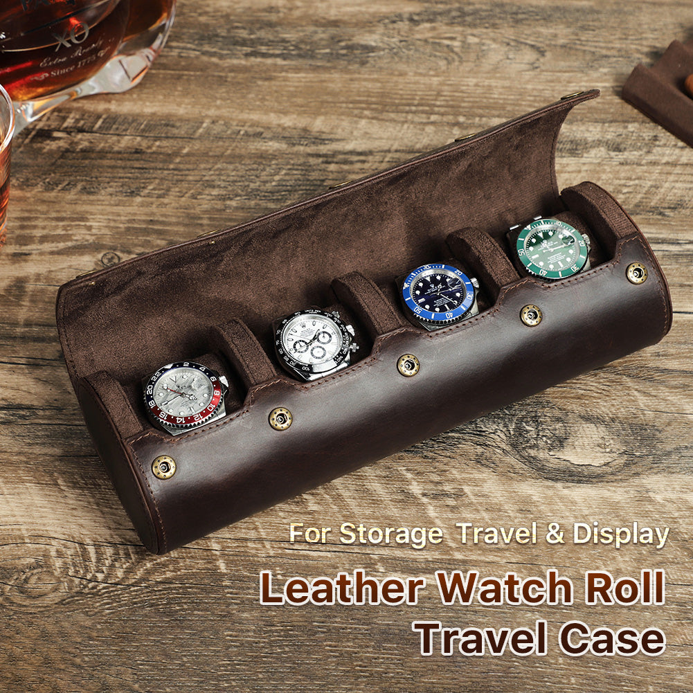 CONTACTS FAMILY Luxury Genuine Leather Watch Case 1/2/3/4 Slots Watch Roll Box For Rolex Case Holder Men Women Watches Display Organizer Gift