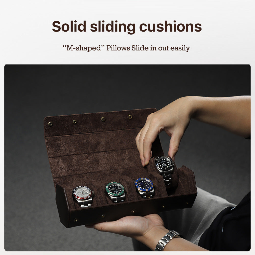 CONTACTS FAMILY Genuine Leather Hexagon 1/2/3/4 Slots Watch Roll Case