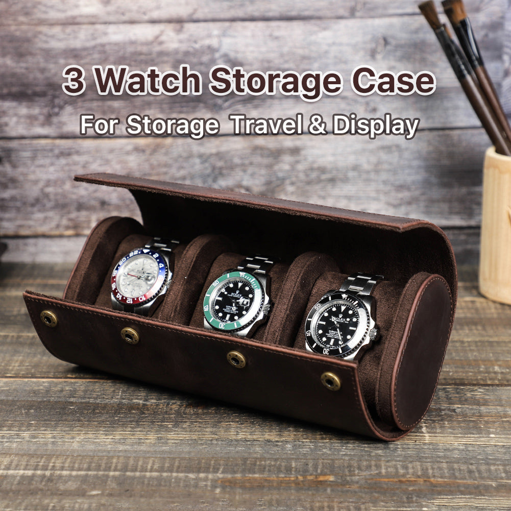 CONTACTS FAMILY Genuine Leather Watch Case Men Watch Roll Box Storage Jewelry Organizer Women Watches for Rolex Watches