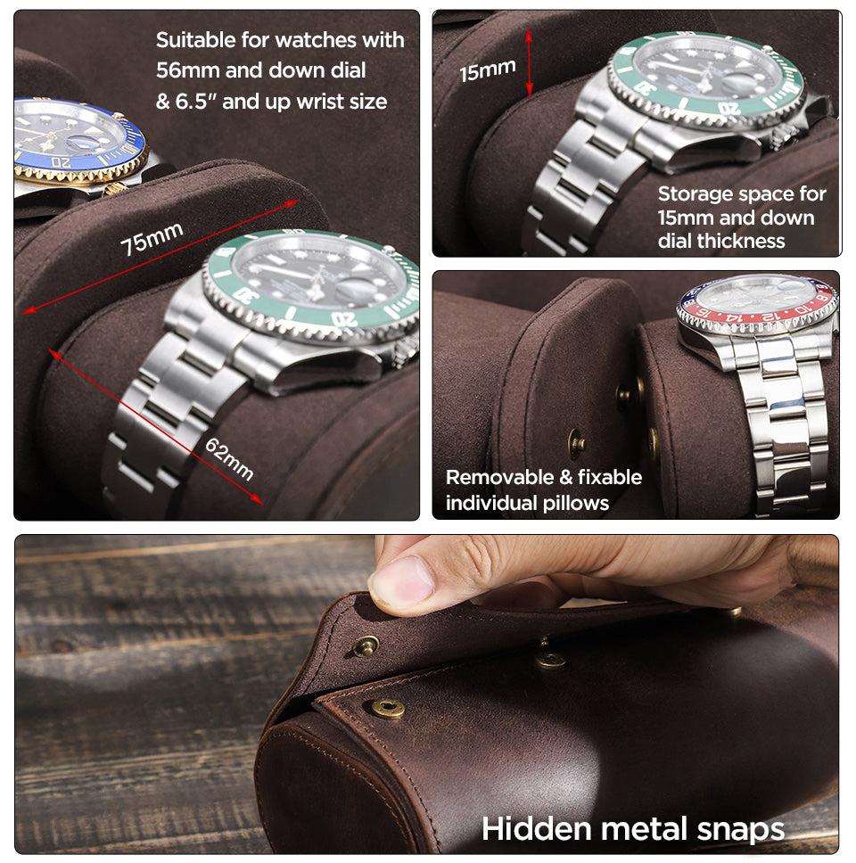 CONTACTS FAMILY Genuine Leather Watch Case Men Watch Roll Box Storage Jewelry Organizer Women Watches for Rolex Watches