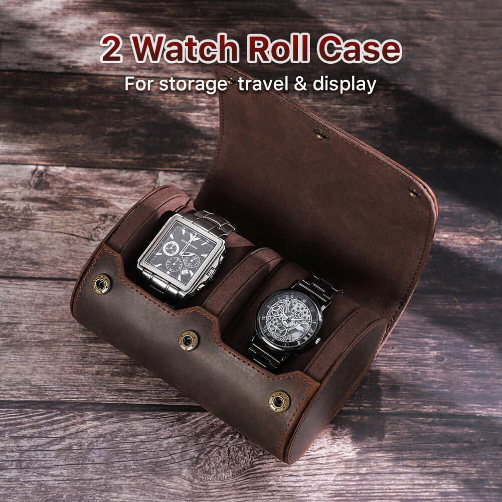 CONTACTS FAMILY Luxury Genuine Leather Watch Case 1/2/3/4 Slots Watch Roll Box For Rolex Case Holder Men Women Watches Display Organizer Gift