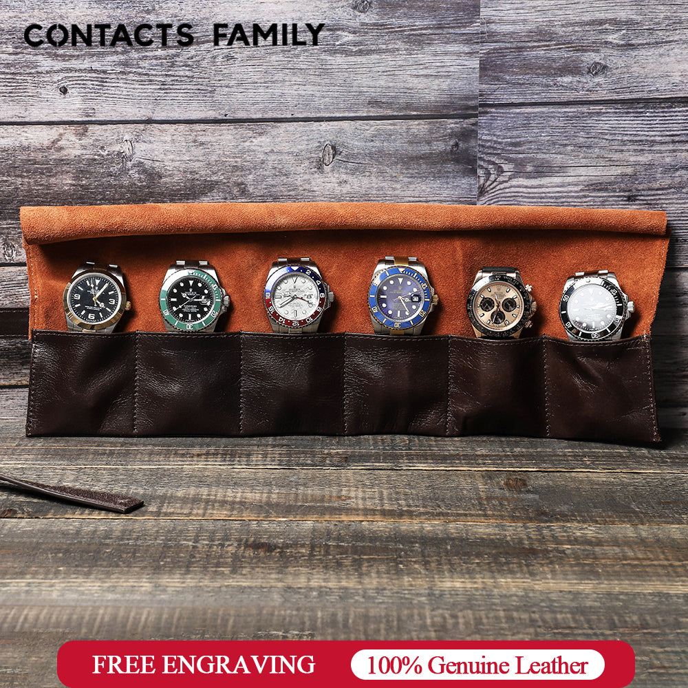 Wax Leather 6 Slot Watch Roll Pouch-CF1128