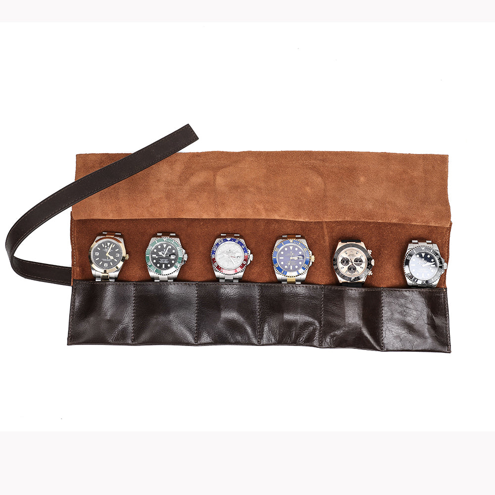 Wax Leather 6 Slot Watch Roll Pouch-CF1128