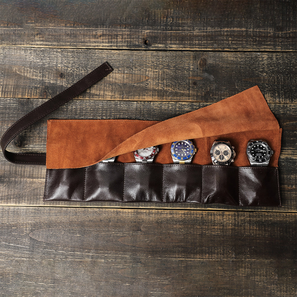 Wax Leather 6 Slot Watch Roll Pouch-CF1128