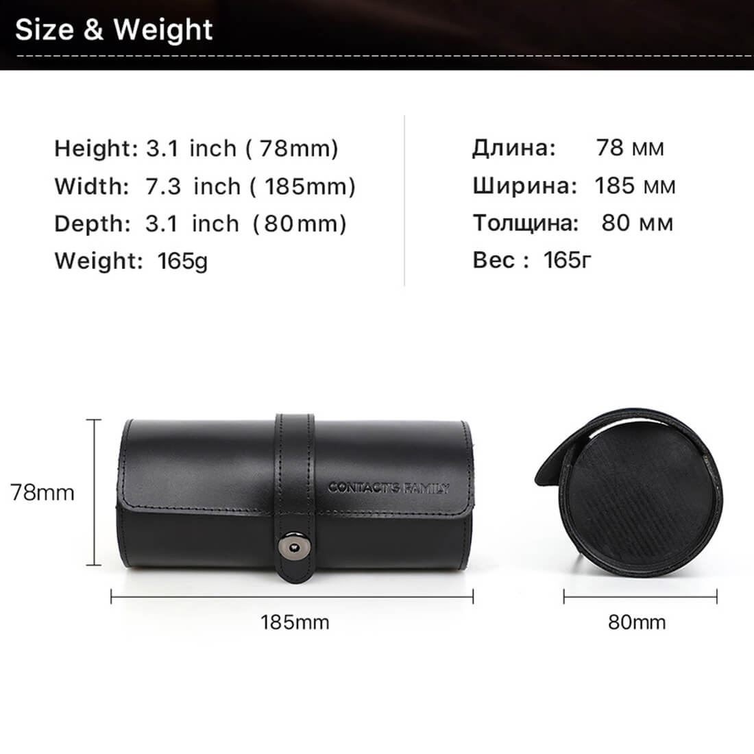 CONTACTS FAMILY Genuine Leather 3 Slot Watch Case Mini Watch Roll Pouch for Travel-CF1117