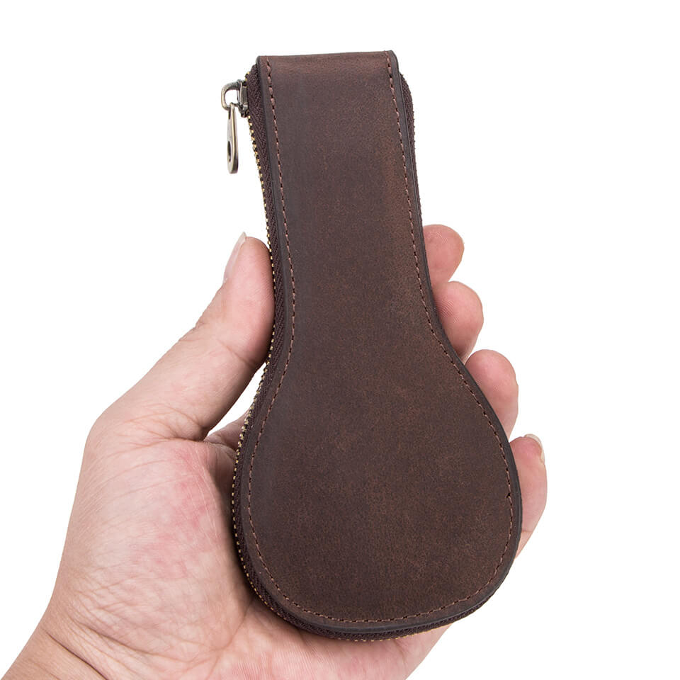 CONTACTS FAMILY Genuine Leather Single Watch Case Violin Shape 1 Slot Watch Pouch-CF1112