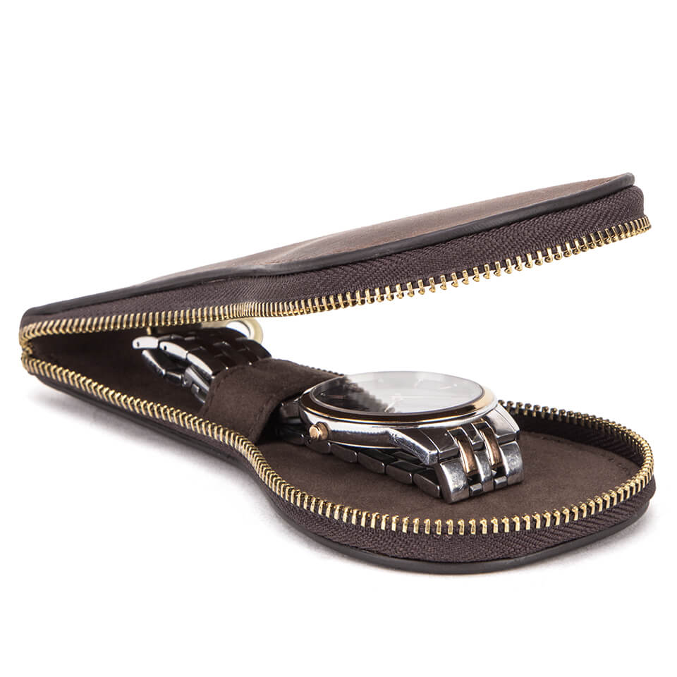 CONTACTS FAMILY Genuine Leather Single Watch Case Violin Shape 1 Slot Watch Pouch-CF1112