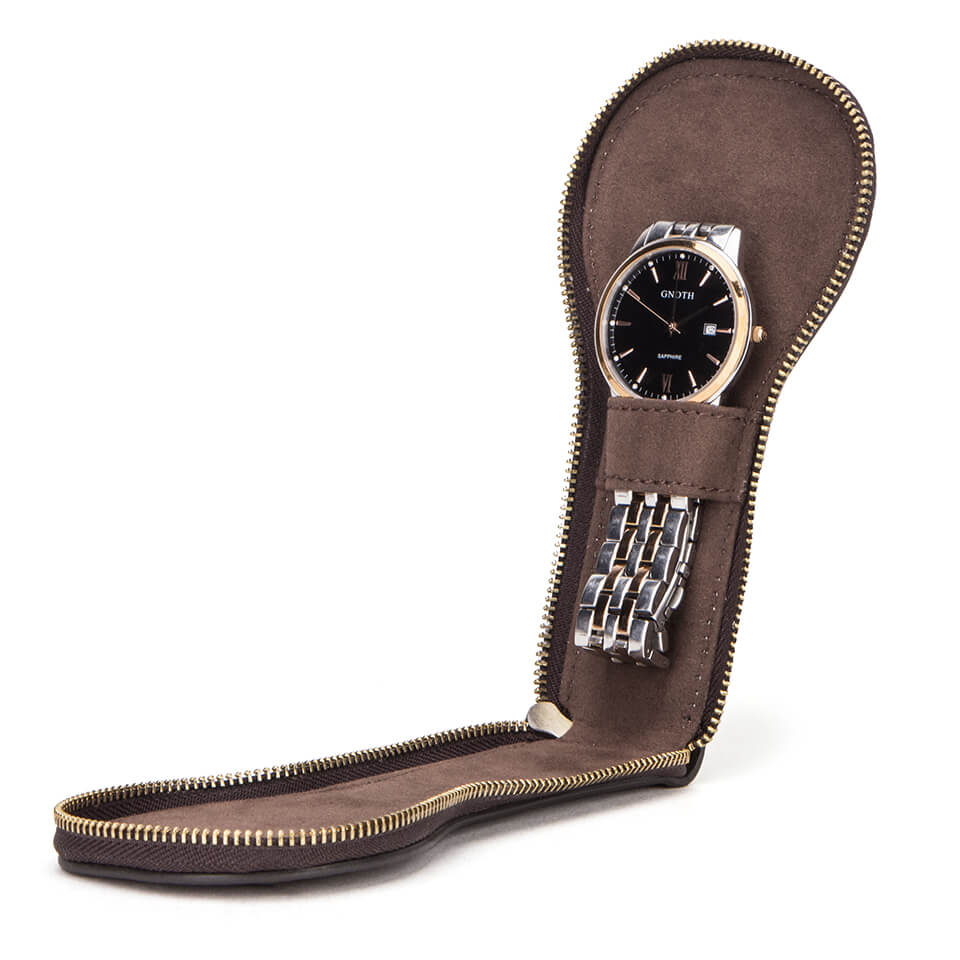 CONTACTS FAMILY Genuine Leather Single Watch Case Violin Shape 1 Slot Watch Pouch-CF1112