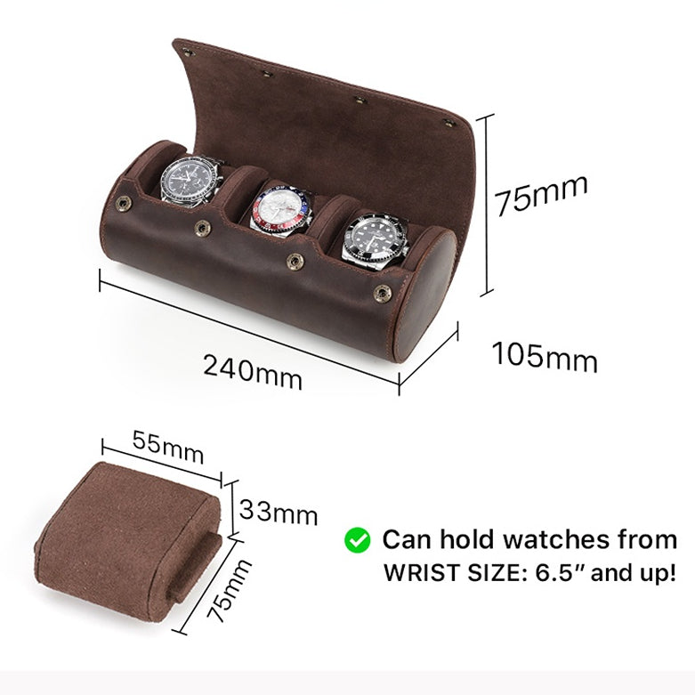 Luxury Watch Roll Box 3 Slots Leather Rolex Watch Box for Men 