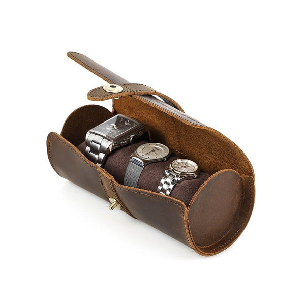CONTACTS FAMILY Genuine Leather 3 Slot Watch Case Mini Watch Roll Pouch for Travel-CF1117