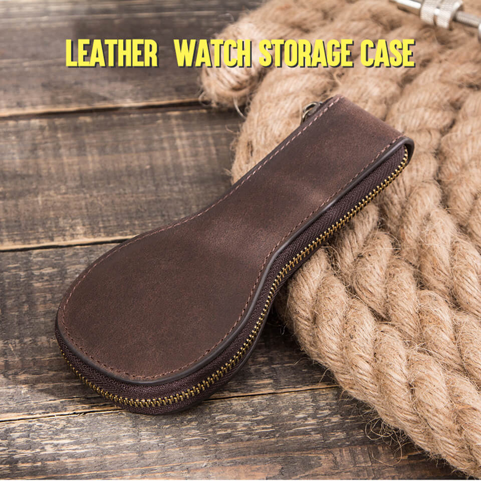 CONTACTS FAMILY Genuine Leather Single Watch Case Violin Shape 1 Slot Watch Pouch-CF1112