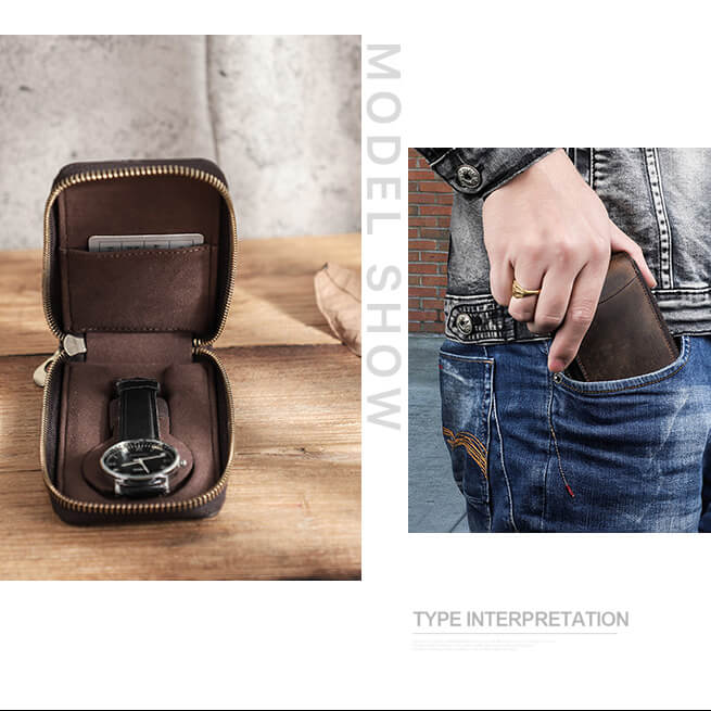 Watch Case Holder Crazy Horse Leather Case 1 Pcs Watch Bag Zipper Travel Storage