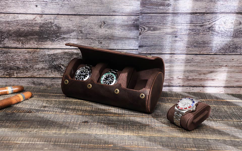 CONTACTS FAMILY Luxury Genuine Leather Watch Case 1/2/3/4 Slots Watch Roll Box For Rolex Case Holder Men Women Watches Display Organizer Gift