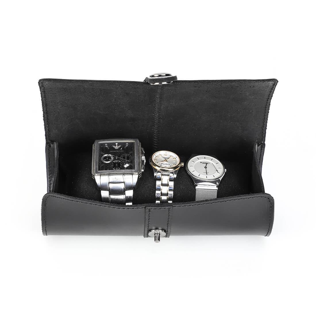 CONTACTS FAMILY Genuine Leather 3 Slot Watch Case Mini Watch Roll Pouch for Travel-CF1117