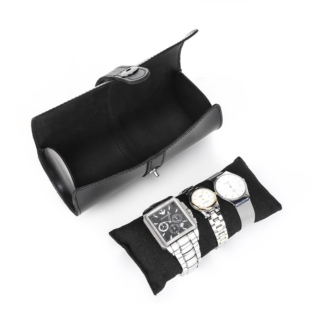 CONTACTS FAMILY Genuine Leather 3 Slot Watch Case Mini Watch Roll Pouch for Travel-CF1117