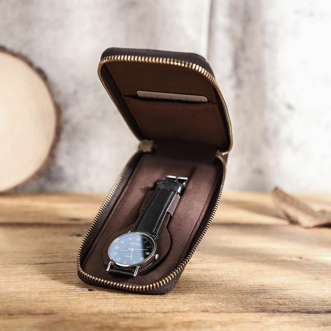 Watch Case Holder Crazy Horse Leather Case 1 Pcs Watch Bag Zipper Travel Storage
