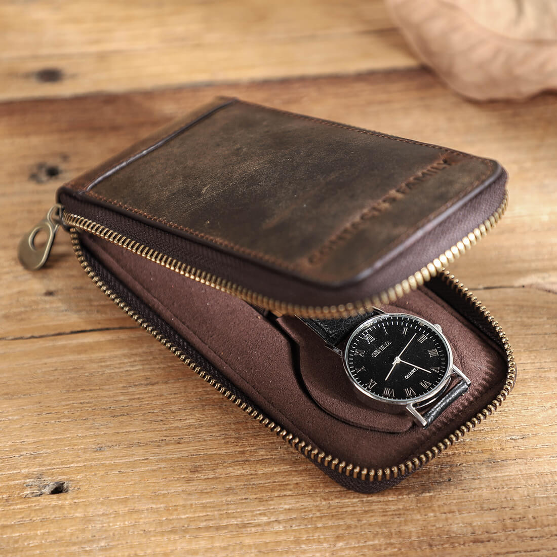 Watch Case Holder Crazy Horse Leather Case 1 Pcs Watch Bag Zipper Travel Storage