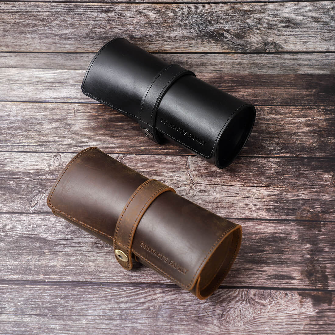 CONTACTS FAMILY Genuine Leather 3 Slot Watch Case Mini Watch Roll Pouch for Travel-CF1117