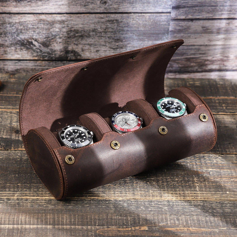 CONTACTS FAMILY Luxury Genuine Leather Watch Case 1/2/3/4 Slots Watch Roll Box For Rolex Case Holder Men Women Watches Display Organizer Gift