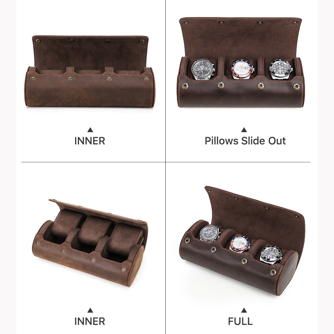 CONTACTS FAMILY Luxury Genuine Leather Watch Case 1/2/3/4 Slots Watch Roll Box For Rolex Case Holder Men Women Watches Display Organizer Gift