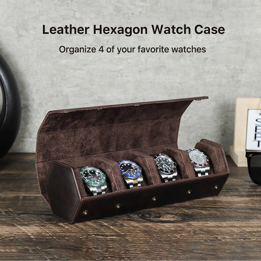 CONTACTS FAMILY Genuine Leather Hexagon 1/2/3/4 Slots Watch Roll Case